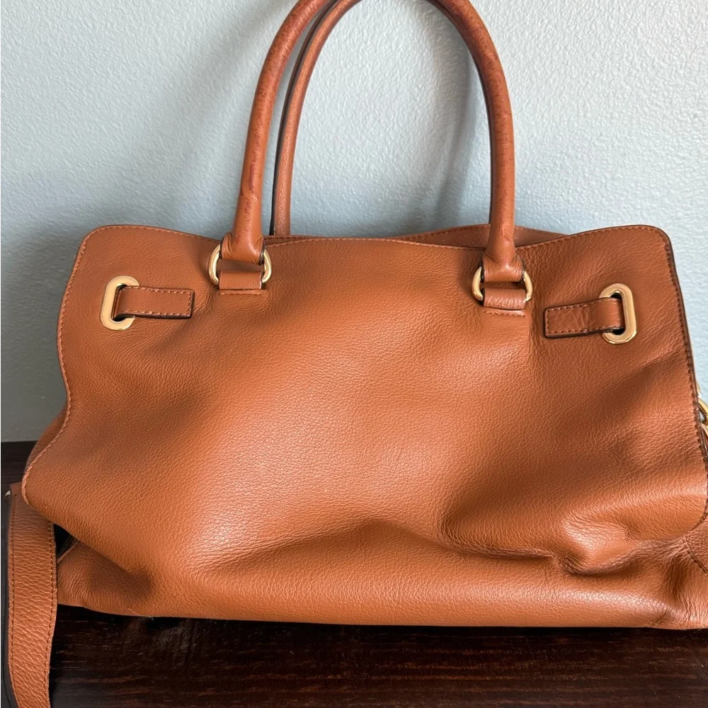 Michael Kors Over Sized Top Handled Brown Soft Leather Purse W/ Gold Chain Strap